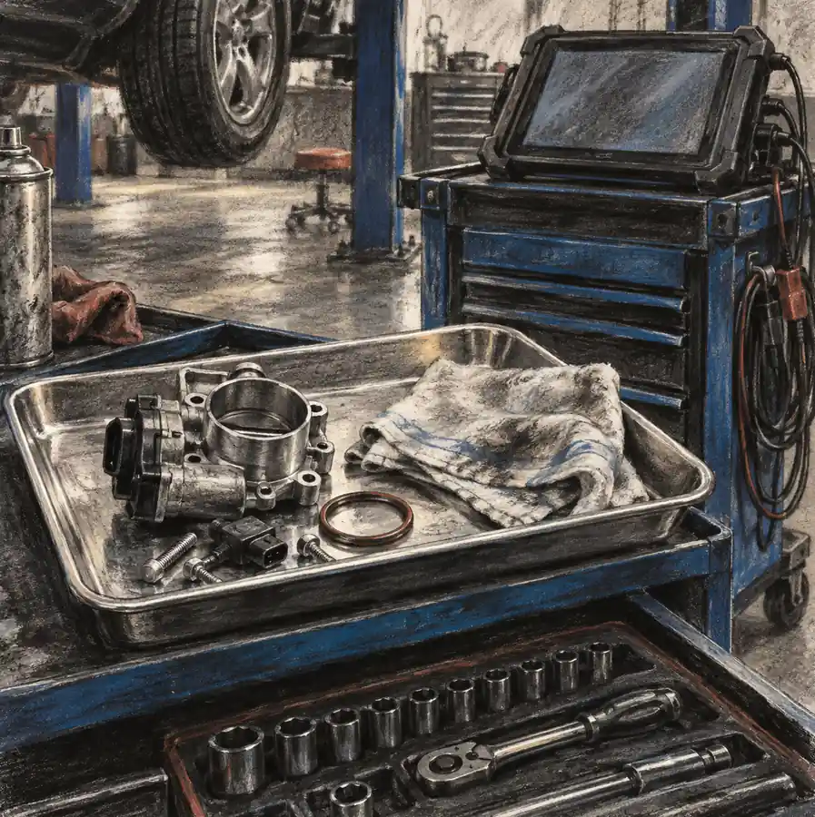 Illustration of auto repair shops equipment and workspace