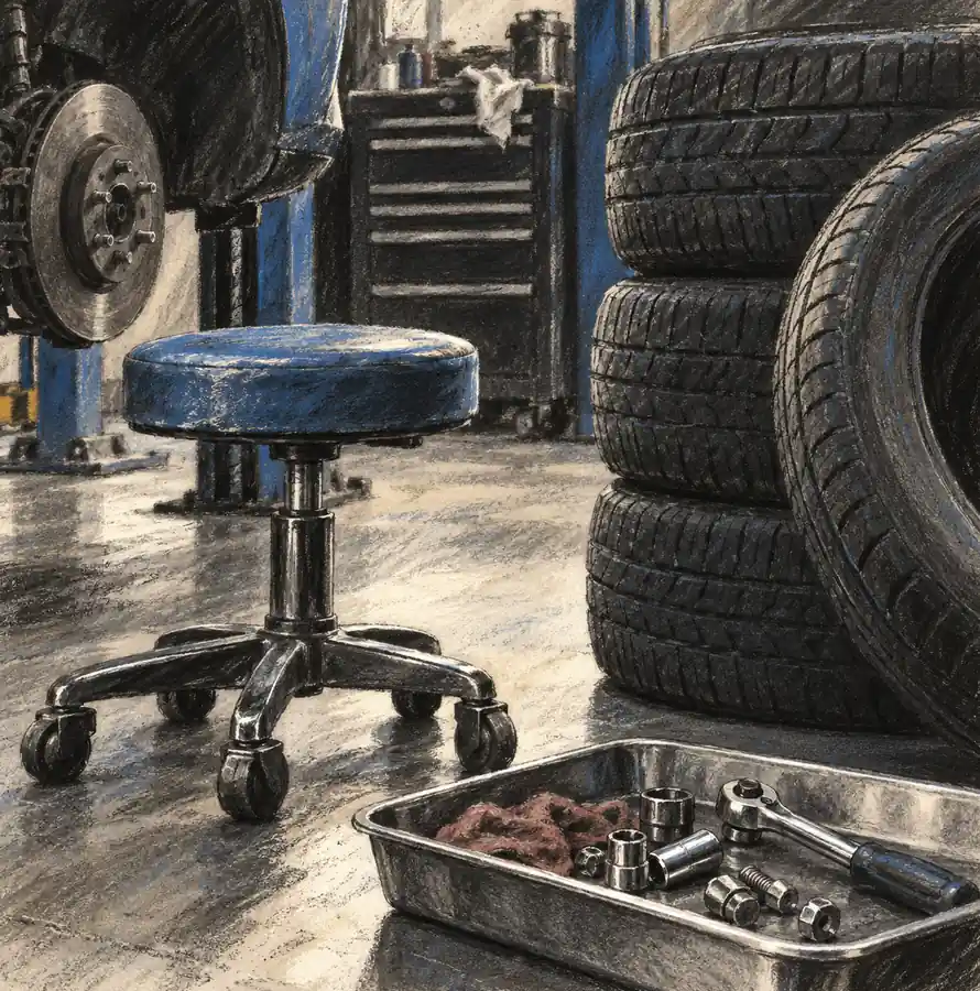 Illustration of auto repair shops equipment and workspace